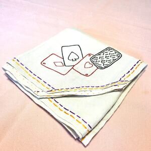 Vtg 1950s Card Table, Hand Embroidered Bridge Gin Rummy Playing Cards Casino